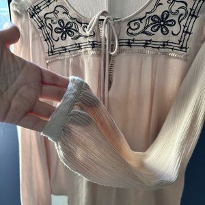 Ladies Beige Long Sleeve Sonoma Semi Sheer Top Blouse Shirt